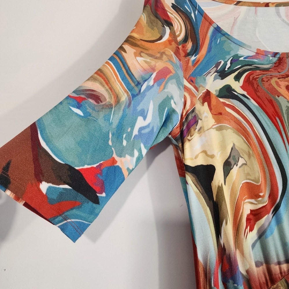Soft Surroundings Brigitte Dress Petite Med Abstract Swirl Stretch Maxi artsy - Picture 8 of 13